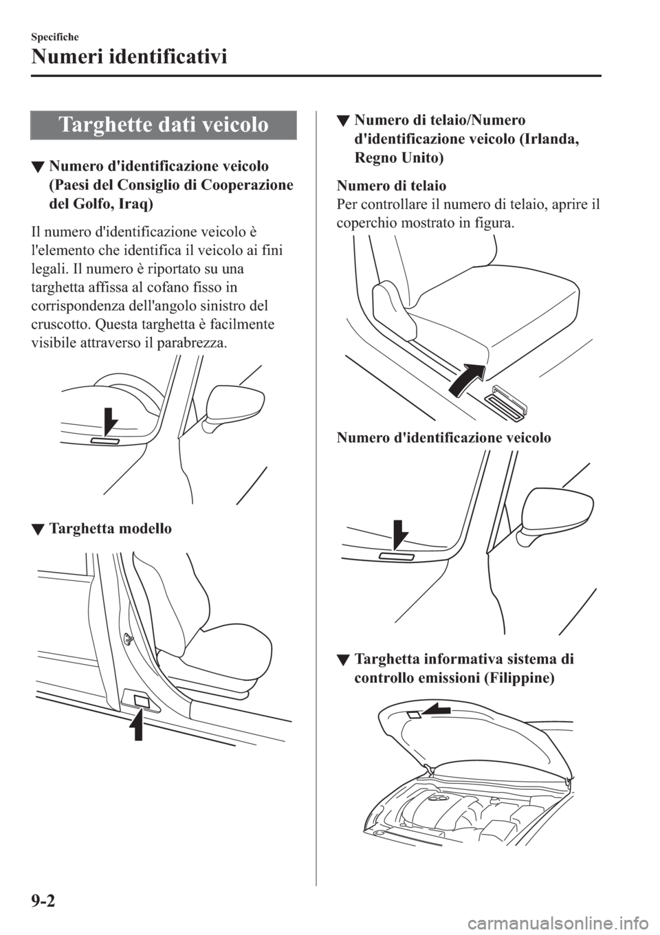 MAZDA MODEL 6 2019  Manuale del proprietario (in Italian)  �7�D�U�J�K�H�W�W�H��G�D�W�L��Y�H�L�F�R�O�R
▼�1�X�P�H�U�R��G�
�L�G�H�Q�W�L�I�L�F�D�]�L�R�Q�H��Y�H�L�F�R�O�R
��3�D�H�V�L��G�H�O��&�R�Q�V�L�J�O�L�R��G�L��&�R�R�S�H�U�D�]�L�R�Q�H
�G�H�O��*�R�O