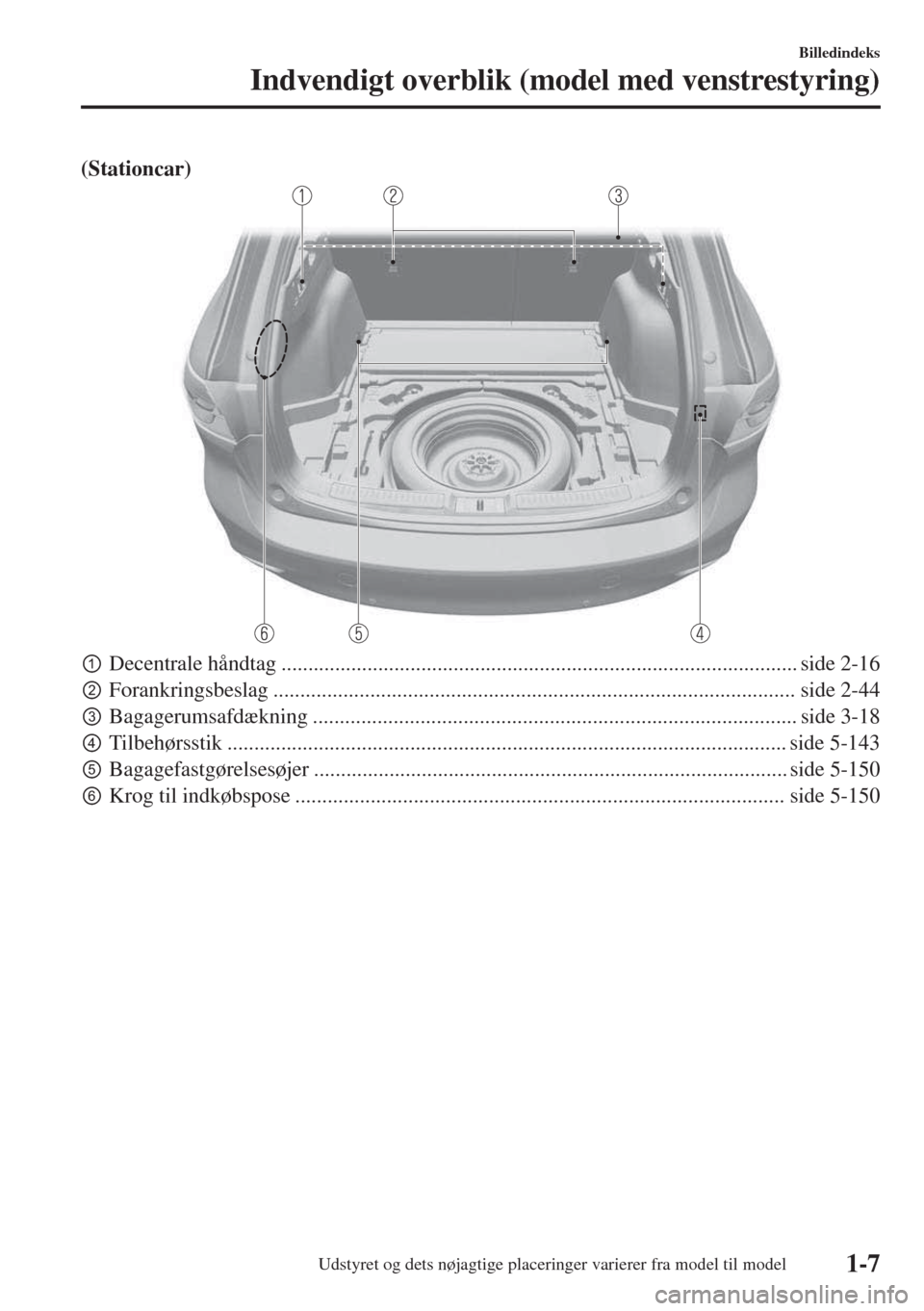 MAZDA MODEL 6 2018  Instruktionsbog (in Danish) (Stationcar)
pDecentrale håndtag ................................................................................................ side 2-16
qForankringsbeslag ......................................