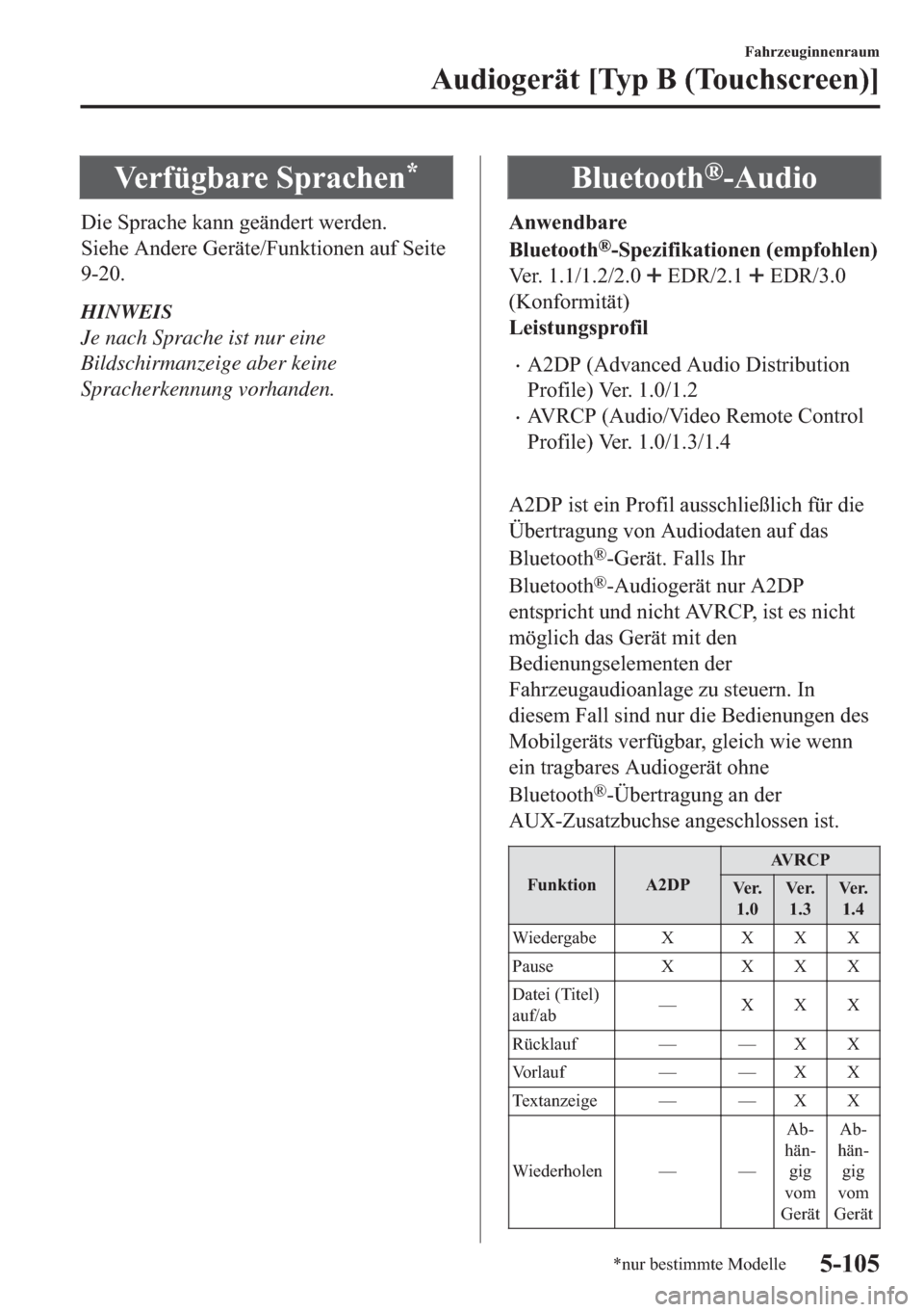 MAZDA MODEL 6 2018  Betriebsanleitung (in German) �9�H�U�I�
