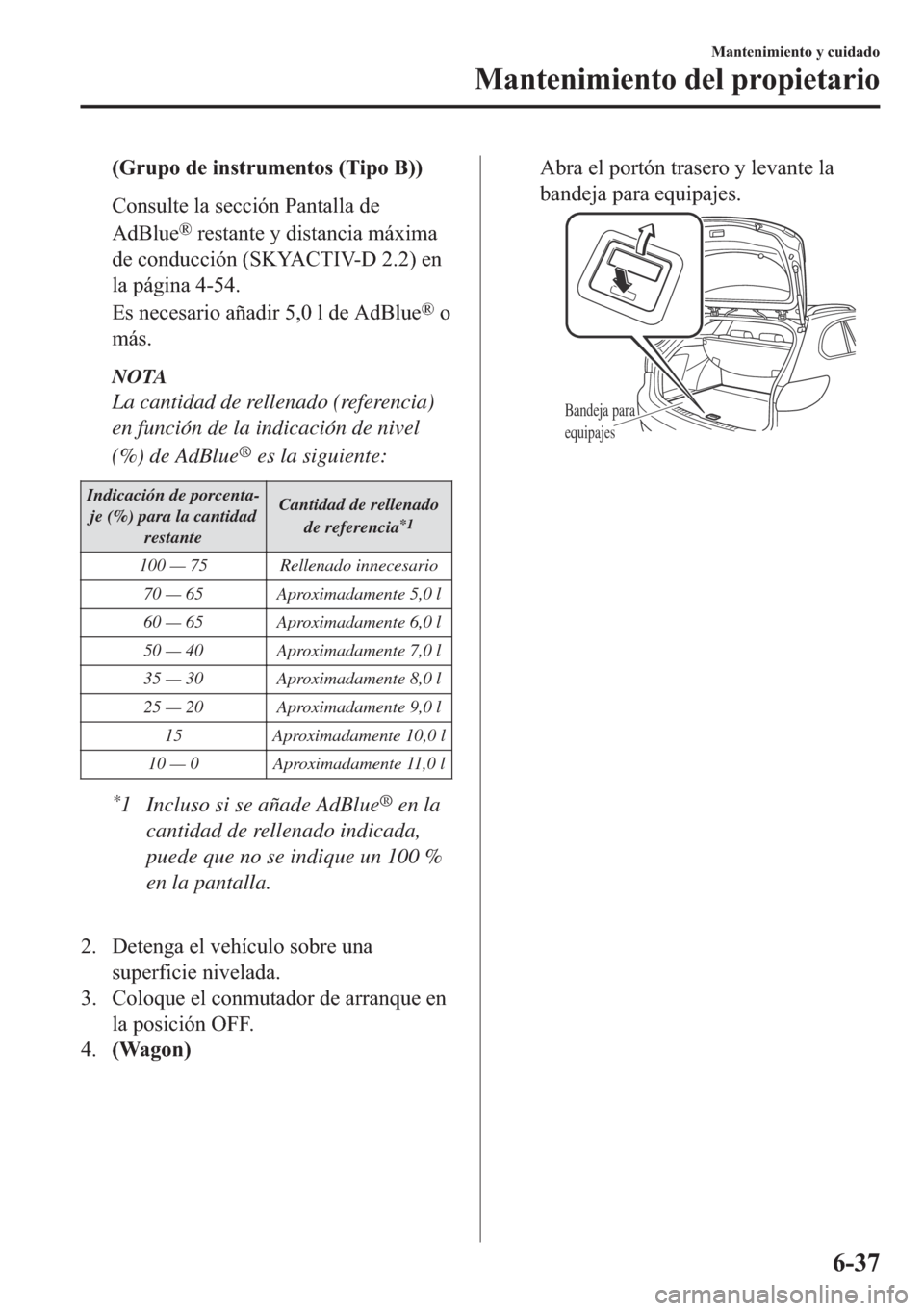 MAZDA MODEL 6 2018  Manual del propietario (in Spanish) ��*�U�X�S�R��G�H��L�Q�V�W�U�X�P�H�Q�W�R�V���7�L�S�R��%��
�&�R�Q�V�X�O�W�H��O�D��V�H�F�F�L�y�Q��3�D�Q�W�D�O�O�D��G�H
�$�G�%�O�X�H
�Š��U�H�V�W�D�Q�W�H��\��G�L�V�W�D�Q�F�L�D��P�i�[�L�P�D