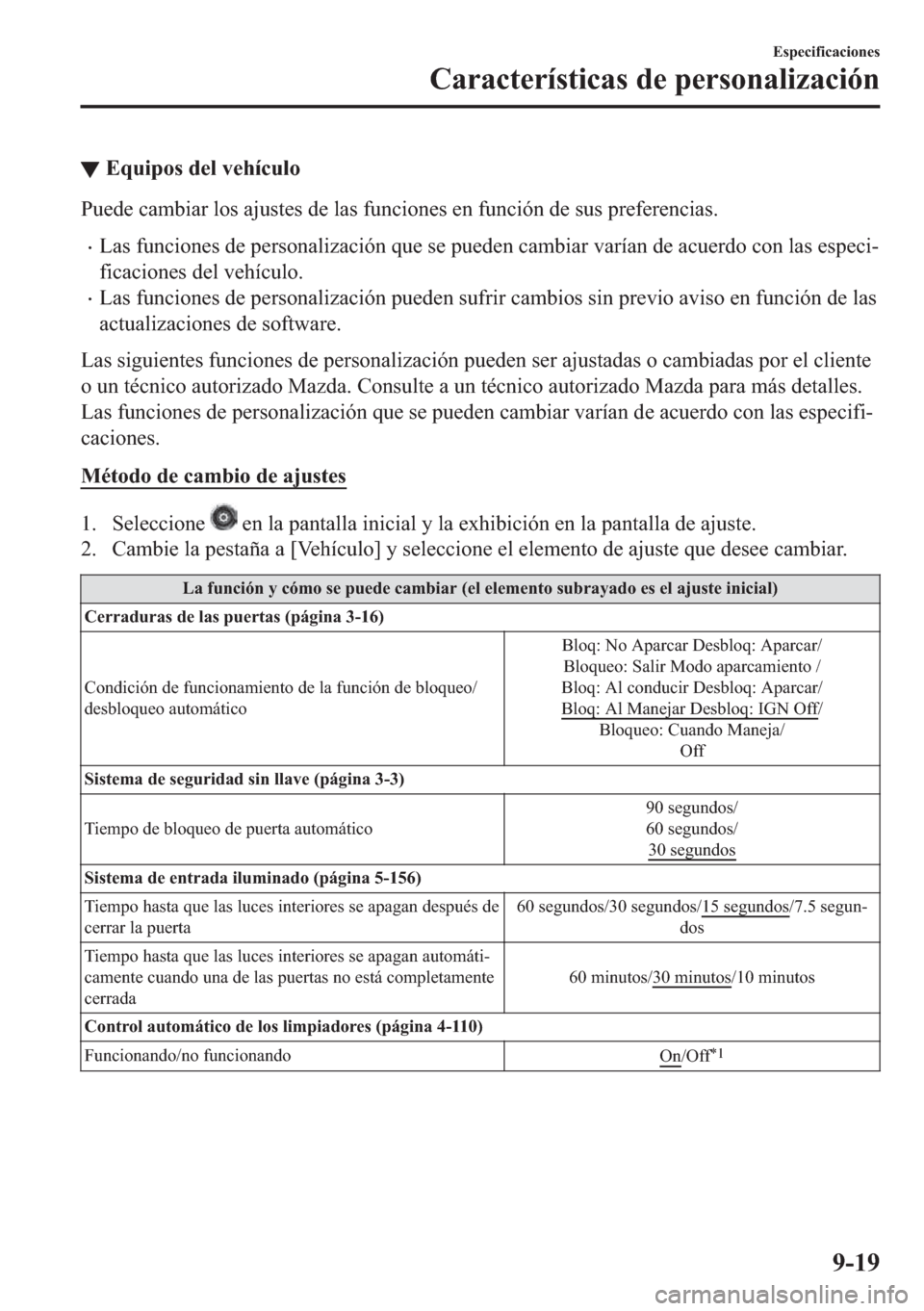 MAZDA MODEL 6 2018  Manual del propietario (in Spanish) ▼�(�T�X�L�S�R�V��G�H�O��Y�H�K�t�F�X�O�R
�3�X�H�G�H��F�D�P�E�L�D�U��O�R�V��D�M�X�V�W�H�V��G�H��O�D�V��I�X�Q�F�L�R�Q�H�V��H�Q��I�X�Q�F�L�y�Q��G�H��V�X�V��S�U�H�I�H�U�H�Q�F�L�D�V�
•�/�D