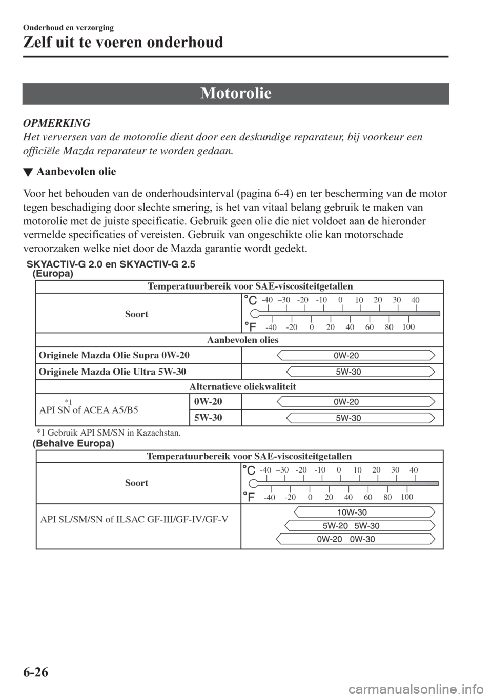 MAZDA MODEL 6 2018  Handleiding (in Dutch) �0�R�W�R�U�R�O�L�H
OPMERKING
Het verversen van de motorolie dient door een deskundige reparateur, bij voorkeur een
officiële Mazda reparateur te worden gedaan.
▼�$�D�Q�E�H�Y�R�O�H�Q��R�O�L�H
�9�R�