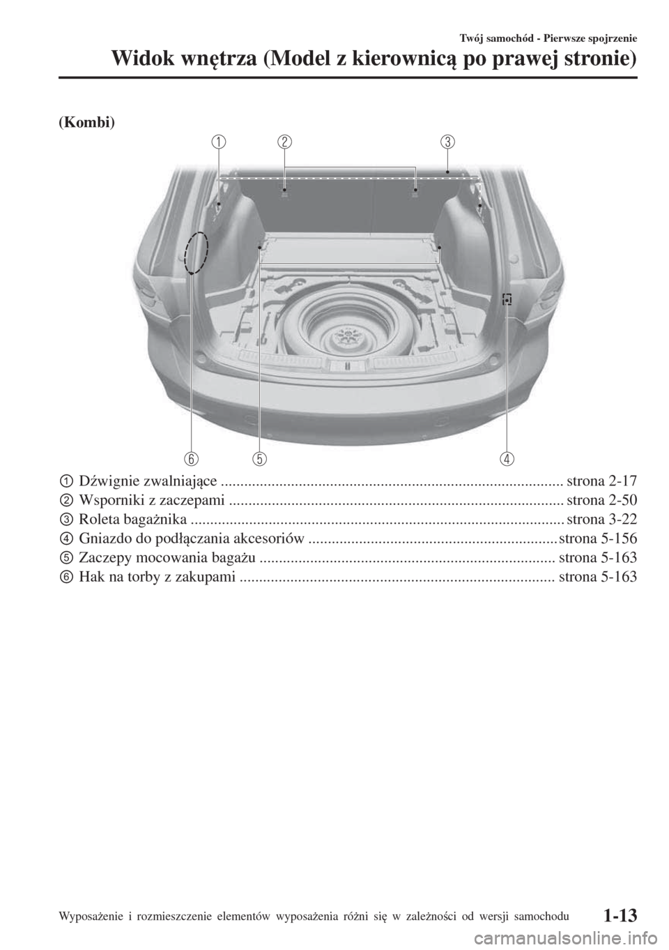 MAZDA MODEL 6 2018  Instrukcja Obsługi (in Polish)  (Kombi)
pD(wignie zwalniajce ........................................................................................ strona 2-17
qWsporniki z zaczepami ..........................................