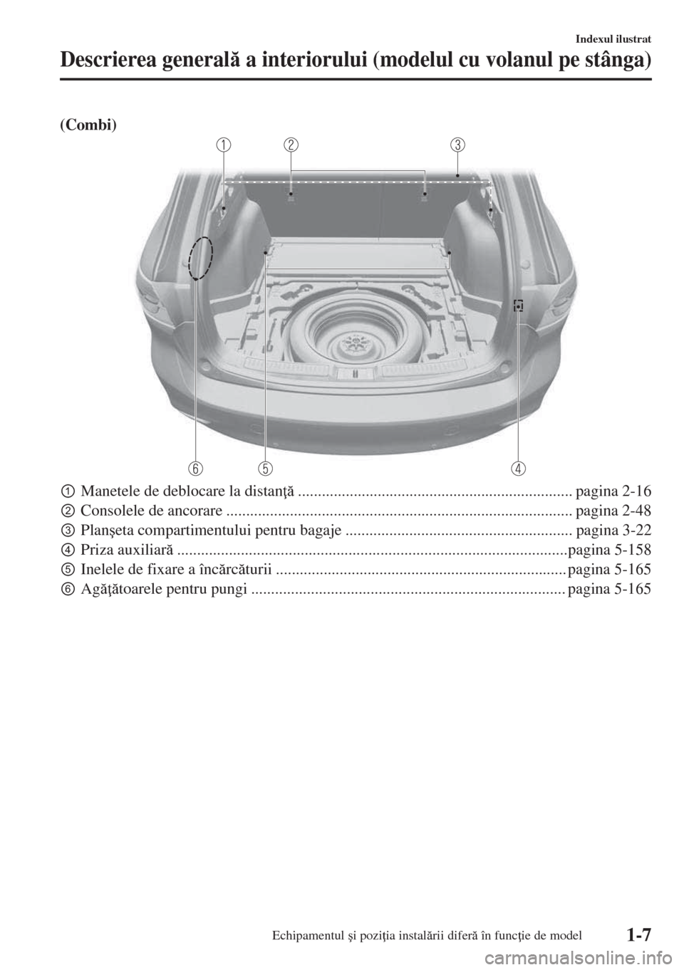 MAZDA MODEL 6 2018  Manualul de utilizare (in Romanian) (Combi)
pManetele de deblocare la distan ..................................................................... pagina 2-16
qConsolele de ancorare .................................................