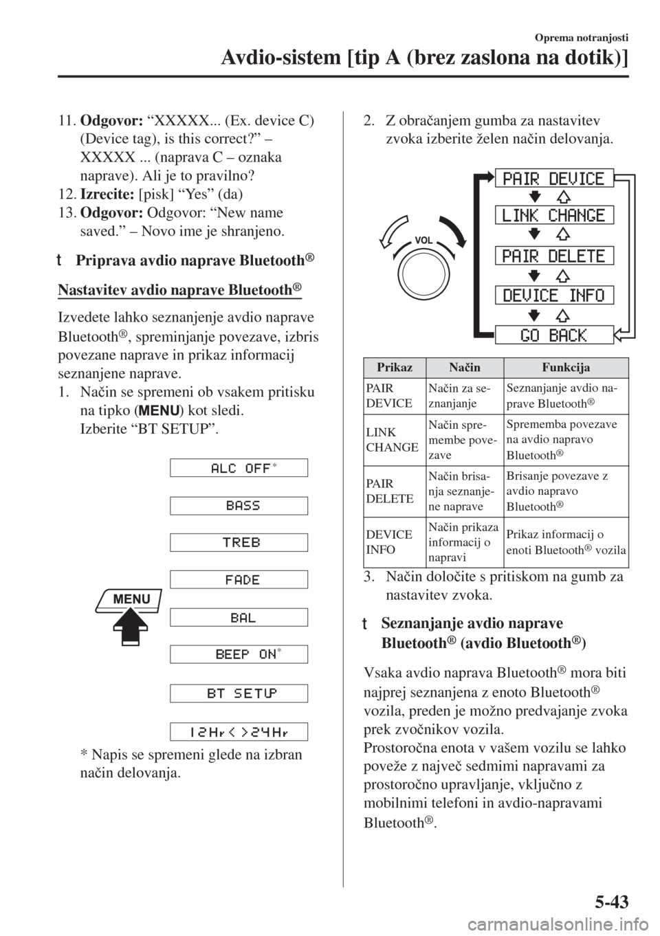 MAZDA MODEL 6 2018  Priročnik za lastnika (in Slovenian) 11.Odgovor: “XXXXX... (Ex. device C)
(Device tag), is this correct?” –
XXXXX ... (naprava C – oznaka
naprave). Ali je to pravilno?
12.Izrecite: [pisk] “Yes” (da)
13.Odgovor: Odgovor: “Ne