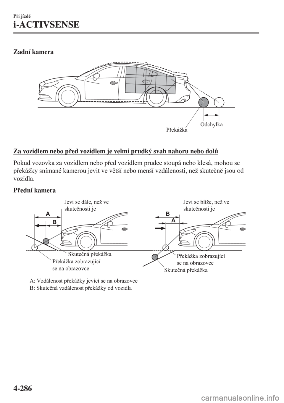 MAZDA MODEL 6 2018  Návod k obsluze (in Czech) Zadní kamera
PřekážkaOdchylka
Za vozidlem nebo ped vozidlem je velmi prudký svah nahoru nebo dol$
�3�R�N�X�G��Y�R�]�R�Y�N�D��]�D��Y�R�]�L�G�O�H�P��Q�H�E�R��S�H�G��Y�R�]�L�G�O�H�P��S�U