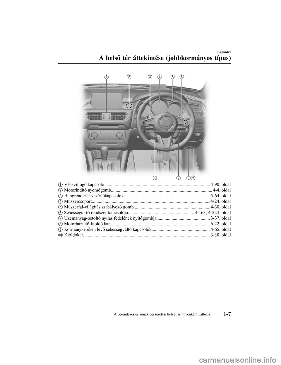 MAZDA MODEL 6 2017 Kezelési útmutató (in Hungarian) 1Vészvillogó kapcsoló........................................................................................... 4-90. oldal
2 Motorindító nyomógomb.............................................. MAZDA MODEL 6 2017 Kezelési útmutató (in Hungarian) 1Vészvillogó kapcsoló........................................................................................... 4-90. oldal
2 Motorindító nyomógomb..............................................