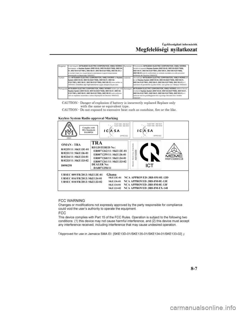 MAZDA MODEL 6 2017 Kezelési útmutató (in Hungarian) Ügyfélszolgálati információk
Megfelelőségi nyilatkozat
8-7Form No. Mazda6 8FK7-EE-16F-HU+L_Edition1.pdf MAZDA MODEL 6 2017 Kezelési útmutató (in Hungarian) Ügyfélszolgálati információk
Megfelelőségi nyilatkozat
8-7Form No. Mazda6 8FK7-EE-16F-HU+L_Edition1.pdf