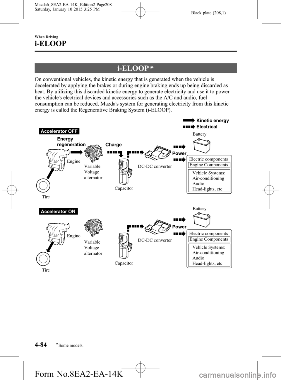 MAZDA MODEL 6 2016 Owners Manual (in English) Black plate (208,1)
i-ELOOPí
On conventional vehicles, the kinetic energy that is generated when the vehicle is
decelerated by applying the brakes or during engine braking ends up being discarded as
MAZDA MODEL 6 2016 Owners Manual (in English) Black plate (208,1)
i-ELOOPí
On conventional vehicles, the kinetic energy that is generated when the vehicle is
decelerated by applying the brakes or during engine braking ends up being discarded as