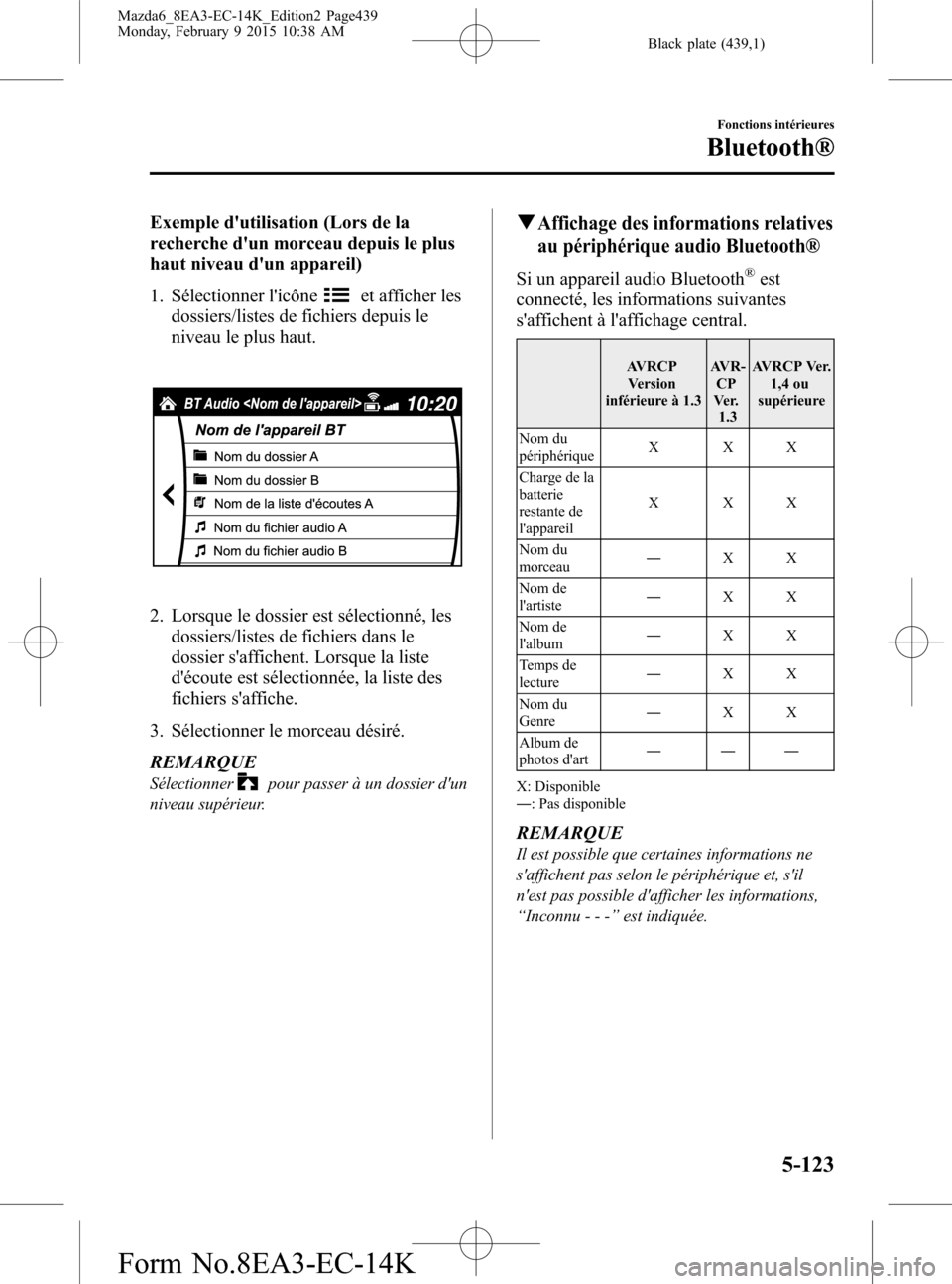 MAZDA MODEL 6 2016 Manuel du propriétaire (in French) Black plate (439,1)
Exemple dutilisation (Lors de la
recherche dun morceau depuis le plus
haut niveau dun appareil)
1. Sélectionner licône
et afficher les
dossiers/listes de fichiers depuis le
n MAZDA MODEL 6 2016 Manuel du propriétaire (in French) Black plate (439,1)
Exemple dutilisation (Lors de la
recherche dun morceau depuis le plus
haut niveau dun appareil)
1. Sélectionner licône
et afficher les
dossiers/listes de fichiers depuis le
n