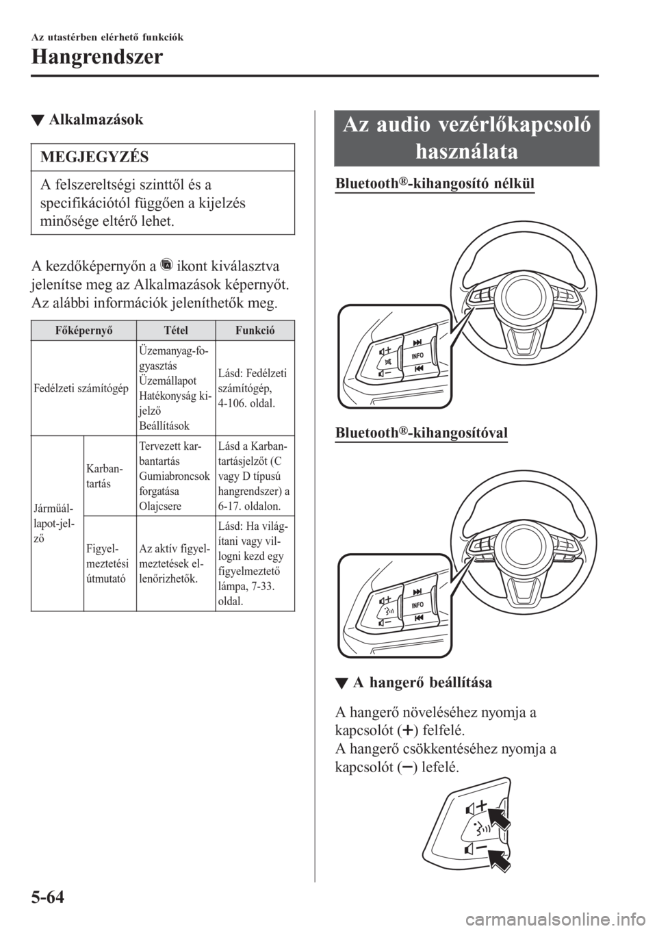 MAZDA MODEL 6 2016  Kezelési útmutató (in Hungarian) ▼Alkalmazások
MEGJEGYZÉS
A felszereltségi szinttől és a
specifikációtól függően a kijelzés
minősége eltérő lehet.
A kezdőképernyőn a  ikont kiválasztva
jelenítse meg az Alkalmaz