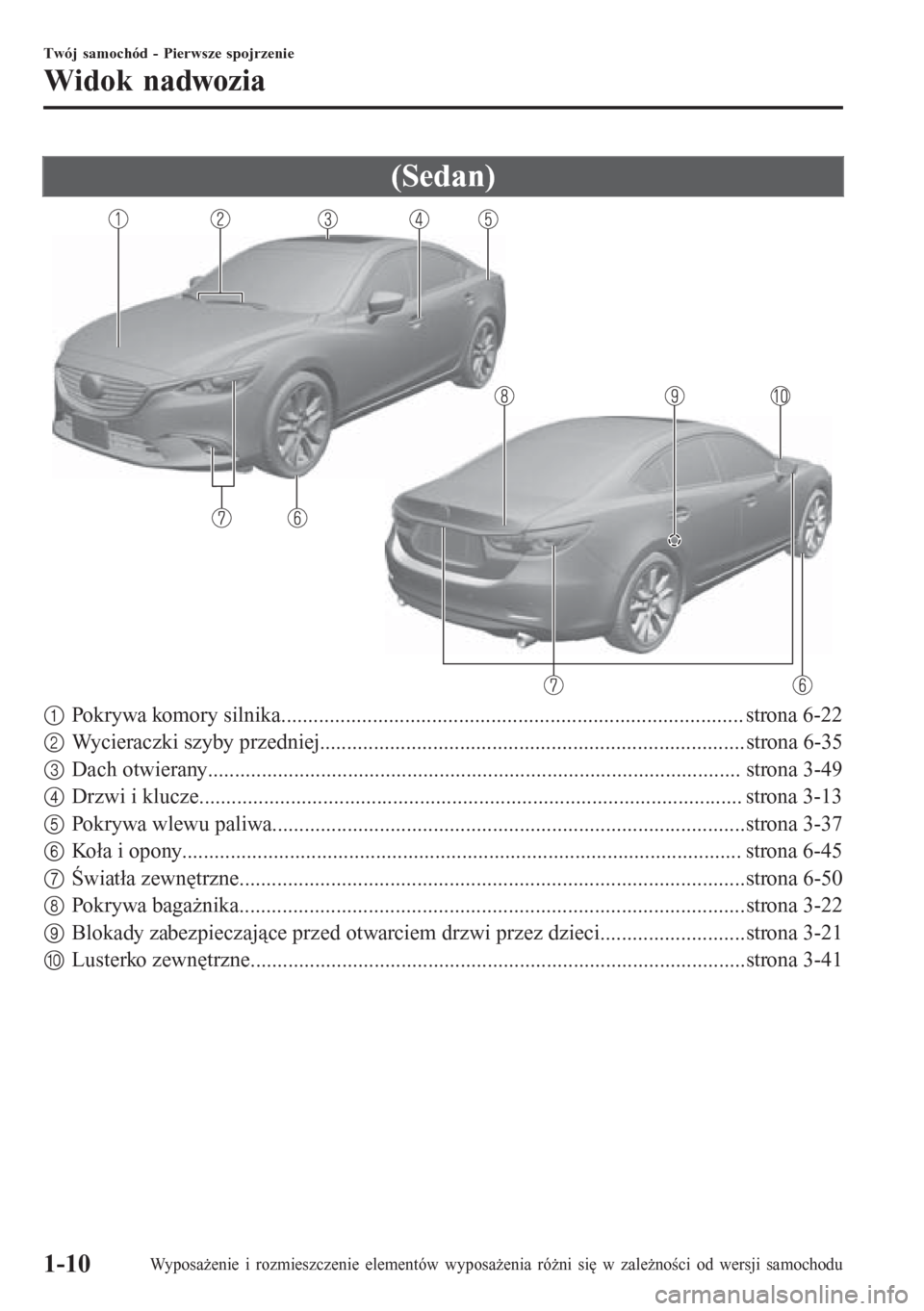 MAZDA MODEL 6 2016 Instrukcja Obsługi (in Polish) (Sedan)
1Pokrywa komory silnika...................................................................................... strona 6-22
2Wycieraczki szyby przedniej.......................................... MAZDA MODEL 6 2016 Instrukcja Obsługi (in Polish) (Sedan)
1Pokrywa komory silnika...................................................................................... strona 6-22
2Wycieraczki szyby przedniej..........................................