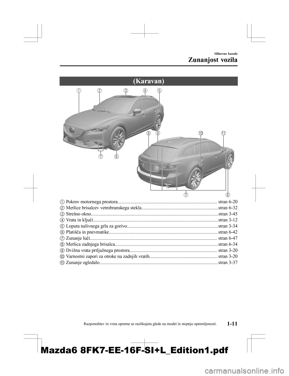 MAZDA MODEL 6 2016 Priročnik za lastnika (in Slovenian) (Karavan)
1Pokrov motornega prostora................................................................................... stran 6-20
2 Metlice brisalcev vetrobranskega stekla............................ MAZDA MODEL 6 2016 Priročnik za lastnika (in Slovenian) (Karavan)
1Pokrov motornega prostora................................................................................... stran 6-20
2 Metlice brisalcev vetrobranskega stekla............................
