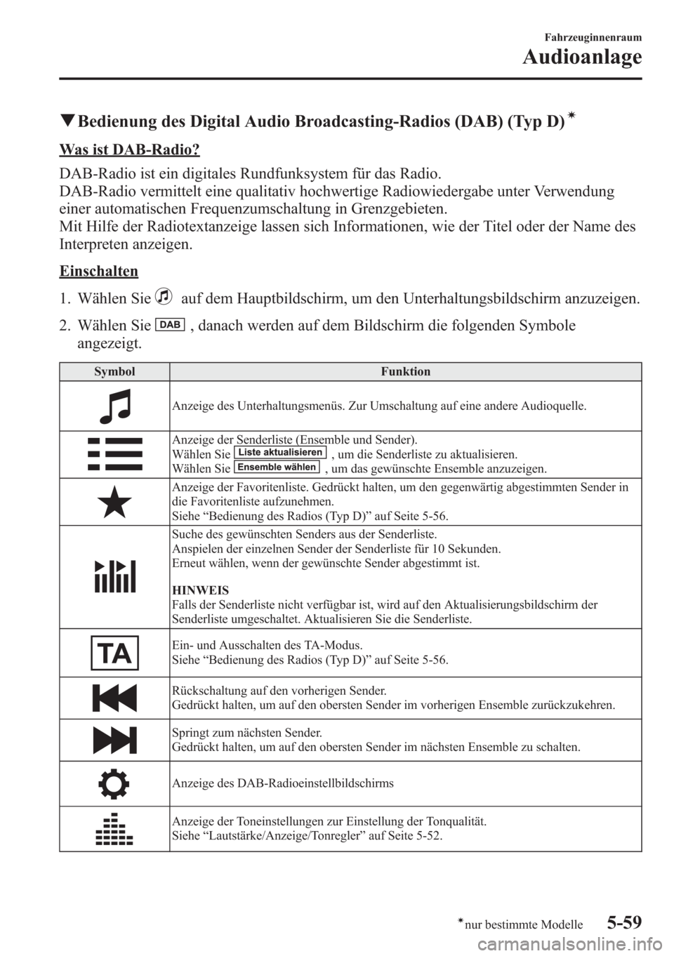 MAZDA MODEL 6 2015  Betriebsanleitung (in German) qBedienung des Digital Audio Broadcasting-Radios (DAB) (Typ D)í
Was ist DAB-Radio?
DAB-Radio ist ein digitales Rundfunksystem für das Radio.
DAB-Radio vermittelt eine qualitativ hochwertige Radiowie