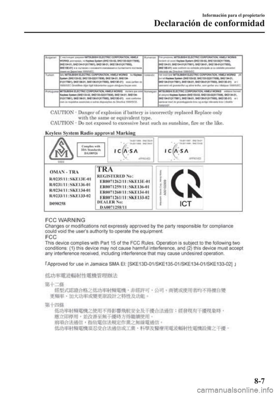 MAZDA MODEL 6 2015  Manual del propietario (in Spanish) Información para el propietario
Declaración de conformidad
8-7 