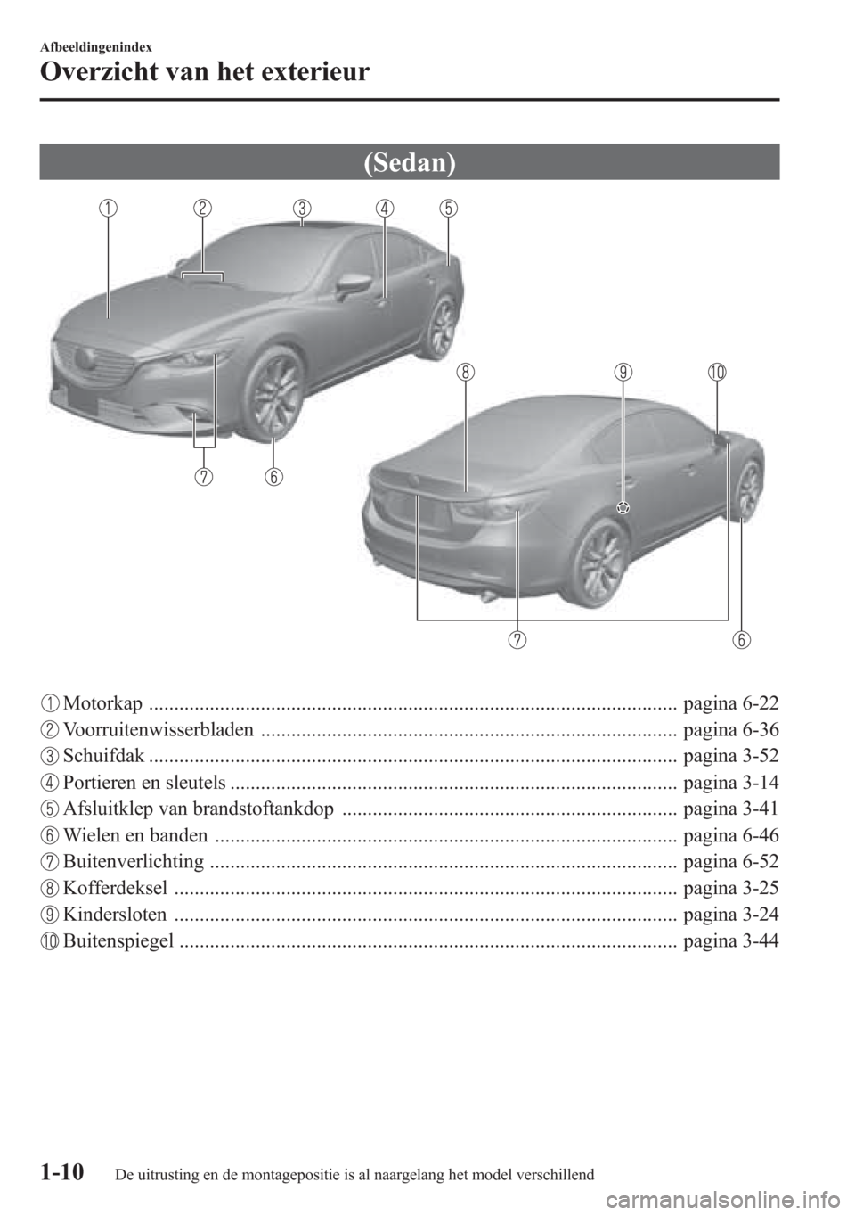 MAZDA MODEL 6 2015 Handleiding (in Dutch) (Sedan)
Motorkap ........................................................................................................ pagina 6-22
Voorruitenwisserbladen ........................................... MAZDA MODEL 6 2015 Handleiding (in Dutch) (Sedan)
Motorkap ........................................................................................................ pagina 6-22
Voorruitenwisserbladen ...........................................