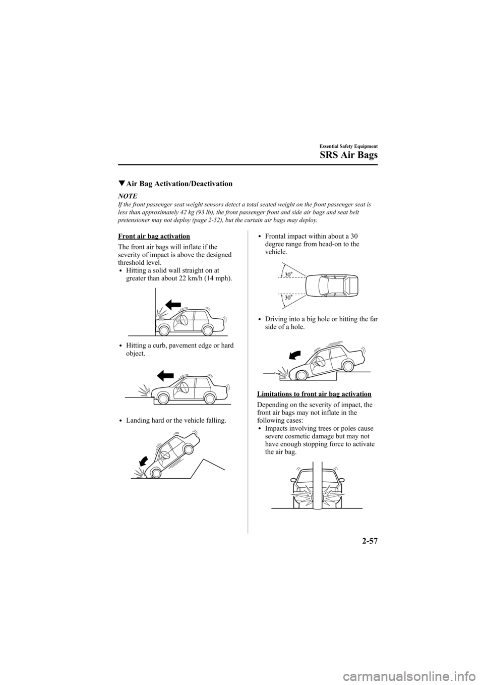 MAZDA MODEL 6 2008 (in English) Manual PDF Black plate (71,1)
qAir Bag Activation/Deactivation
NOTEIf the front passenger seat weight sensors detect a total seated weight on the front passenger seat is
less than approximately 42 kg (93 lb), th MAZDA MODEL 6 2008 (in English) Manual PDF Black plate (71,1)
qAir Bag Activation/Deactivation
NOTEIf the front passenger seat weight sensors detect a total seated weight on the front passenger seat is
less than approximately 42 kg (93 lb), th