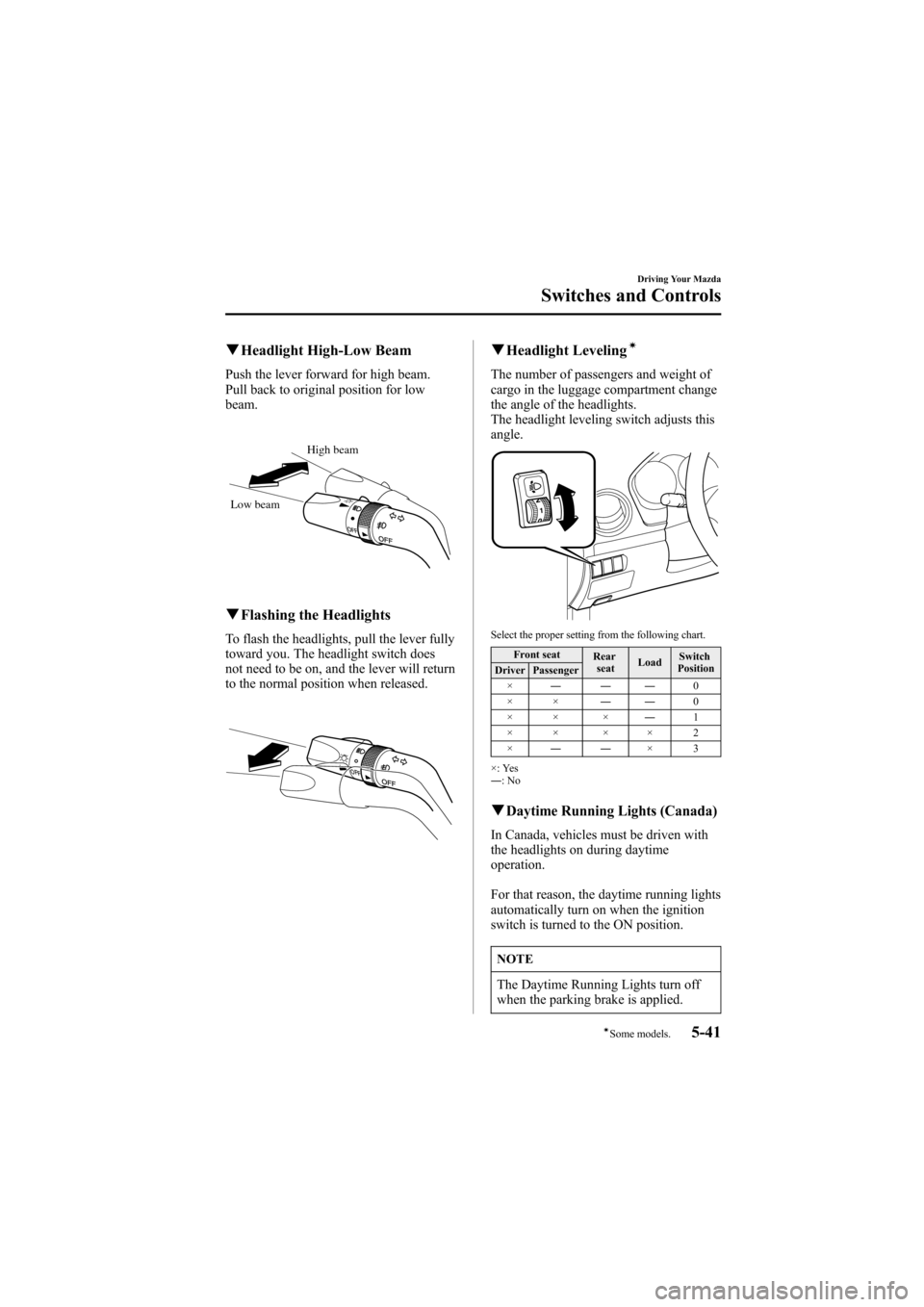 MAZDA MODEL 6 2007  Owners Manual (in English) Black plate (173,1)
qHeadlight High-Low Beam
Push the lever forward for high beam.
Pull back to original position for low
beam.
High beam
Low beam
qFlashing the Headlights
To flash the headlights, pul
