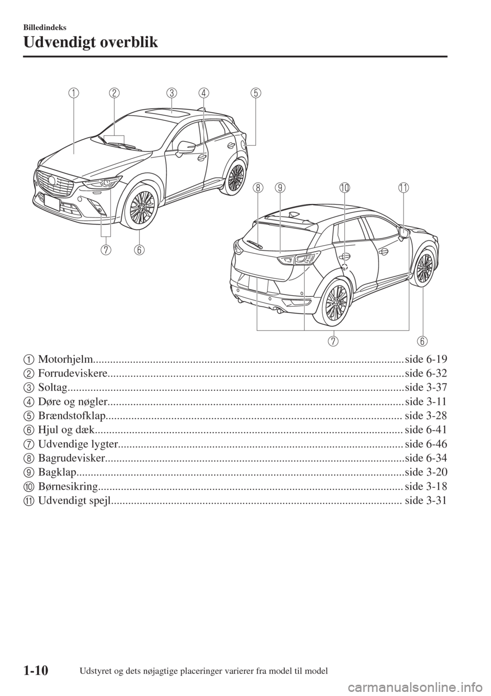 MAZDA MODEL CX-3 2015 Instruktionsbog (in Danish) 1Motorhjelm............................................................................................................. side 6-19
2Forrudeviskere...................................................... MAZDA MODEL CX-3 2015 Instruktionsbog (in Danish) 1Motorhjelm............................................................................................................. side 6-19
2Forrudeviskere......................................................