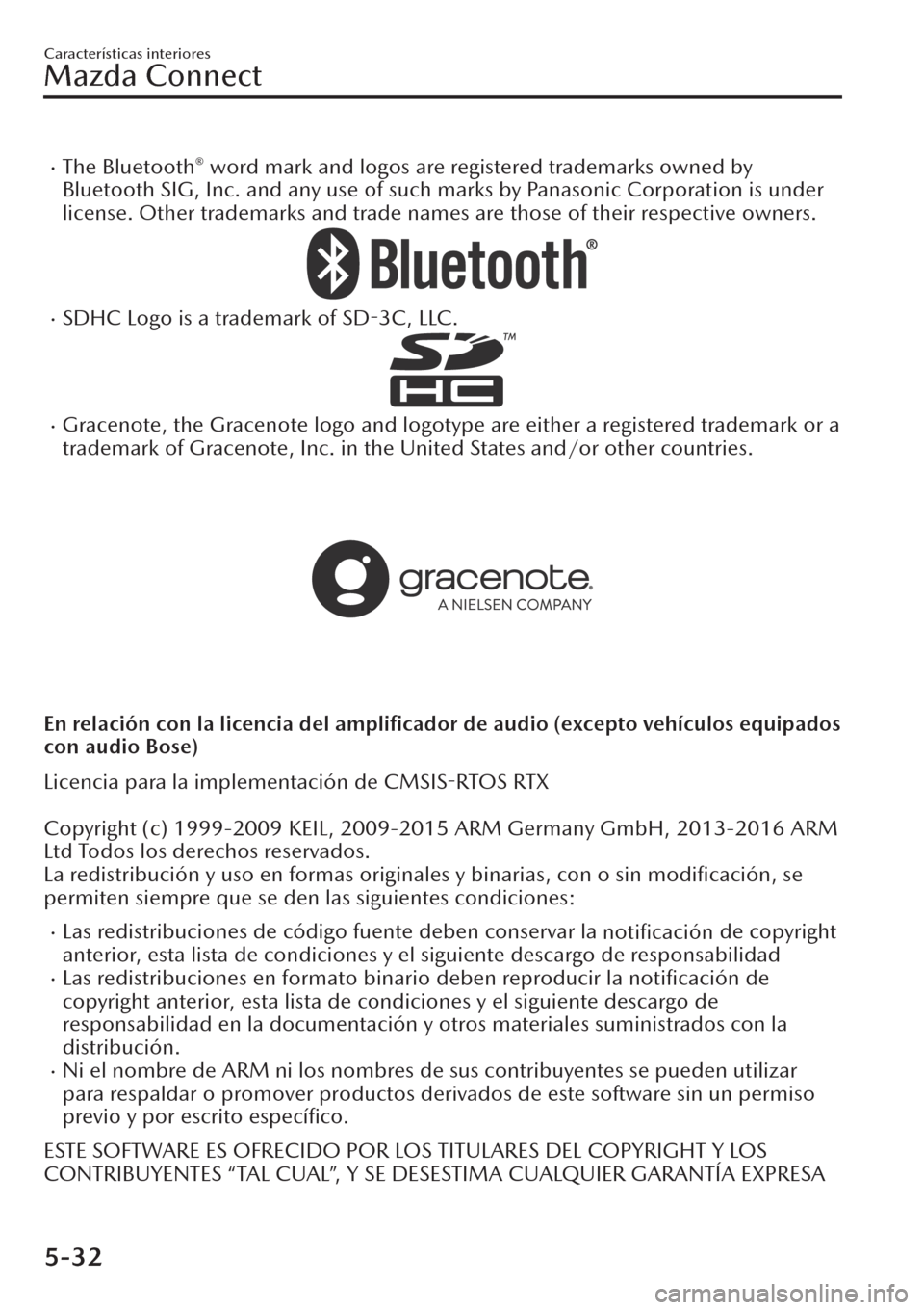 MAZDA MODEL CX-30 2019  Manual del propietario (in Spanish)  �xThe Bluetooth® word mark and logos are registered trademarks owned by
Bluetooth SIG, Inc. and any use of such marks by Panasonic Corporation is under
license. Other trademarks and trade names are t