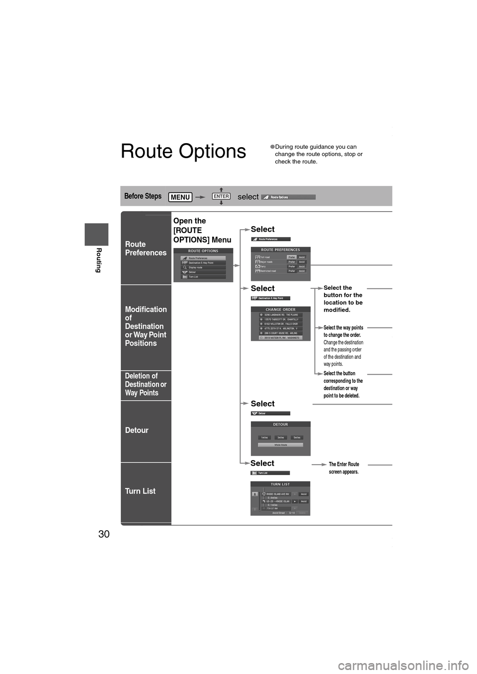 MAZDA MODEL 6 SPORTS SEDAN 2006 (in English) Owners Manual 30
Before
UseGetting
started
Routing
Route Options
●During route guidance you can
change the route options, stop or
check the route.
Before Steps select
Route
Preferences
Modification
of MAZDA MODEL 6 SPORTS SEDAN 2006 (in English) Owners Manual 30
Before
UseGetting
started
Routing
Route Options
●During route guidance you can
change the route options, stop or
check the route.
Before Steps select
Route
Preferences
Modification
of