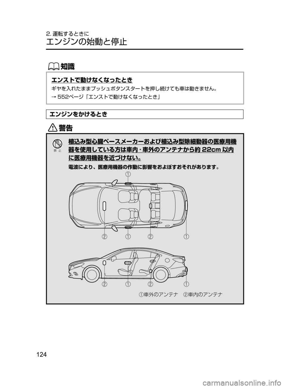 MAZDA MODEL ATENZA 2016  アテンザ｜取扱説明書 (in Japanese) 124
2. 運転するときに
エンジンの始動と停止
ŒÝ
エンストで動けなくなったとき
ギヤを入れたままプッシュボタンスタートを押し続けても車は動き