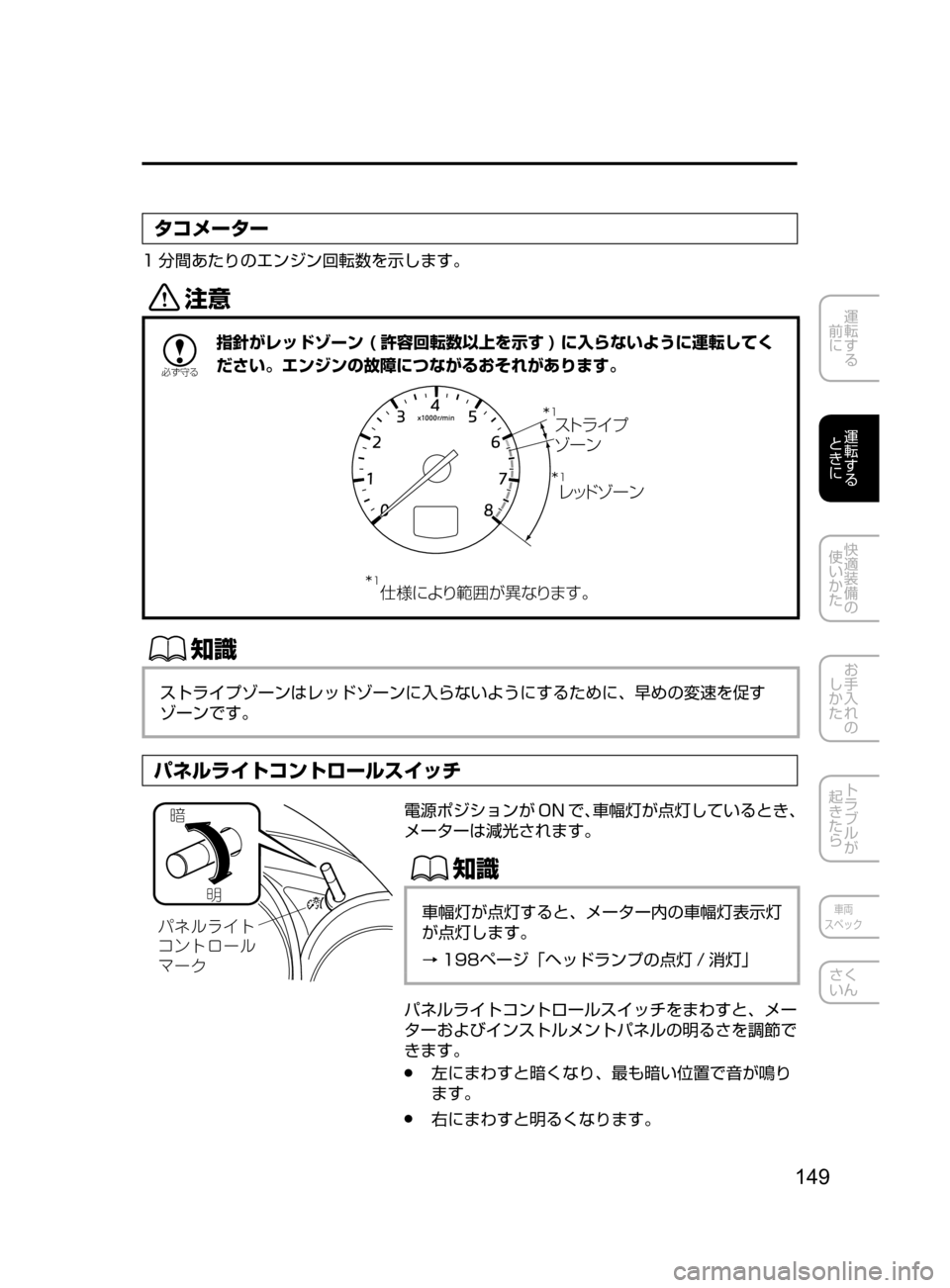 MAZDA MODEL ATENZA 2016  アテンザ｜取扱説明書 (in Japanese) 149
運転する
﻿﻿
前に
運転する
﻿﻿
ときに
快適装備の
使いかた
お手入れの
しかた
トラブルが
起きたら
車両
スペック
さく
いん
タコメーター
1 