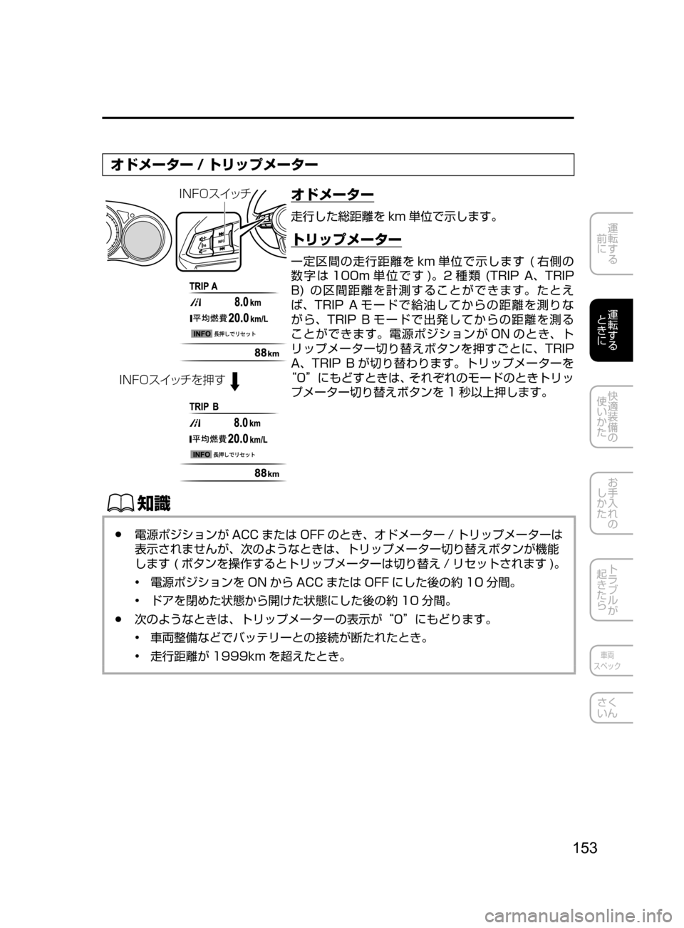MAZDA MODEL ATENZA 2016  アテンザ｜取扱説明書 (in Japanese) 153
運転する
﻿﻿
前に
運転する
﻿﻿
ときに
快適装備の
使いかた
お手入れの
しかた
トラブルが
起きたら
車両
スペック
さく
いん
オドメーター / 
