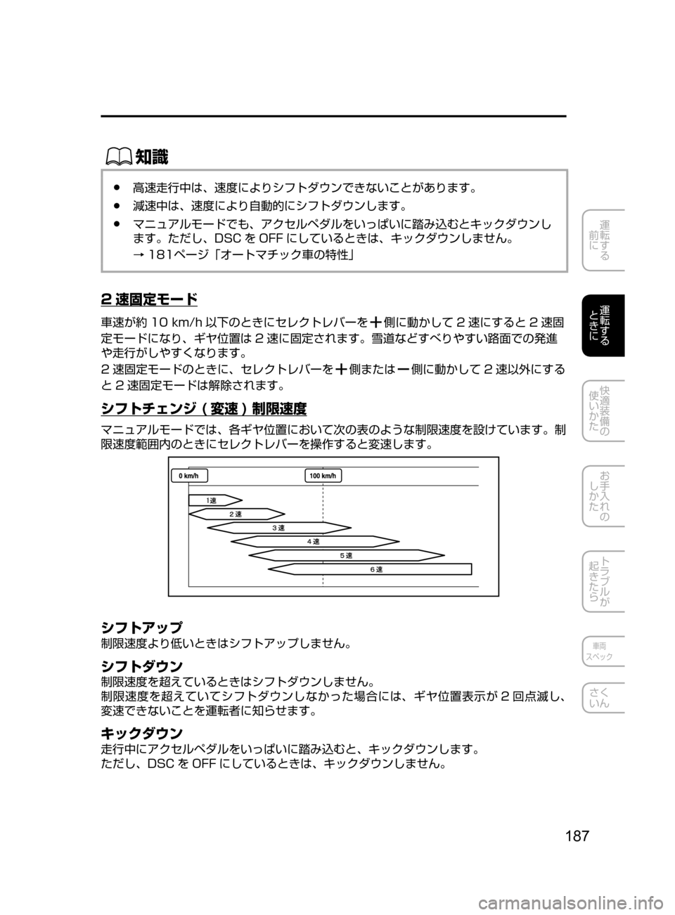 MAZDA MODEL ATENZA 2016  アテンザ｜取扱説明書 (in Japanese) 187
運転する
﻿﻿
前に
運転する
﻿﻿
ときに
快適装備の
使いかた
お手入れの
しかた
トラブルが
起きたら
車両
スペック
さく
いん
ŒÝ
﻿﻿●高