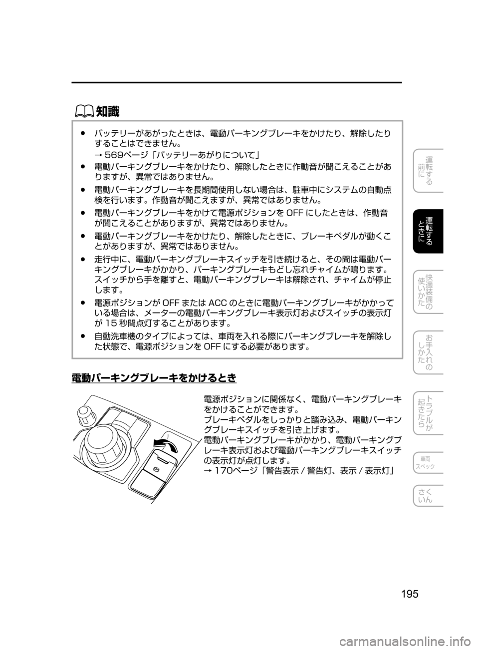 MAZDA MODEL ATENZA 2016  アテンザ｜取扱説明書 (in Japanese) 195
運転する
﻿﻿
前に
運転する
﻿﻿
ときに
快適装備の
使いかた
お手入れの
しかた
トラブルが
起きたら
車両
スペック
さく
いん
ŒÝ
﻿﻿●バ