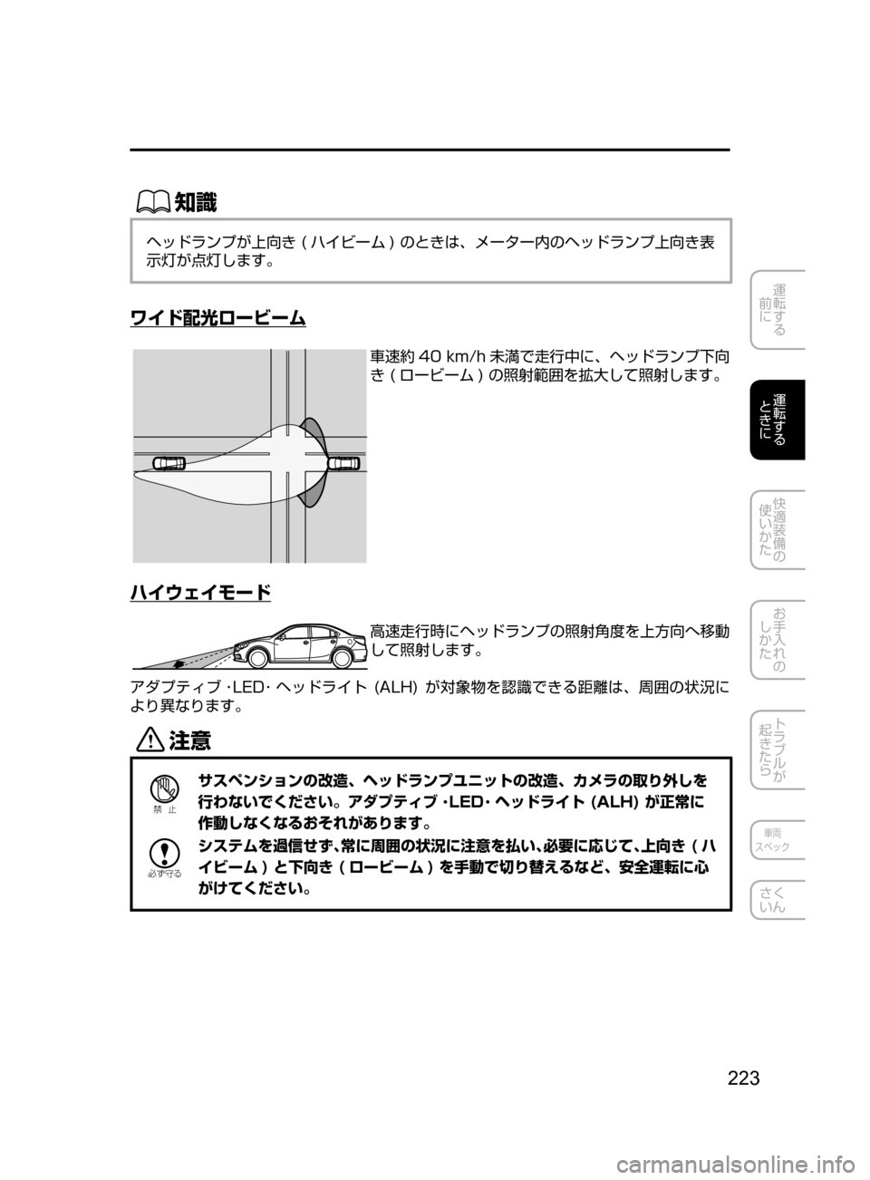 MAZDA MODEL ATENZA 2016  アテンザ｜取扱説明書 (in Japanese) 223
運転する
﻿﻿
前に
運転する
﻿﻿
ときに
快適装備の
使いかた
お手入れの
しかた
トラブルが
起きたら
車両
スペック
さく
いん
ŒÝ
ヘッドラ