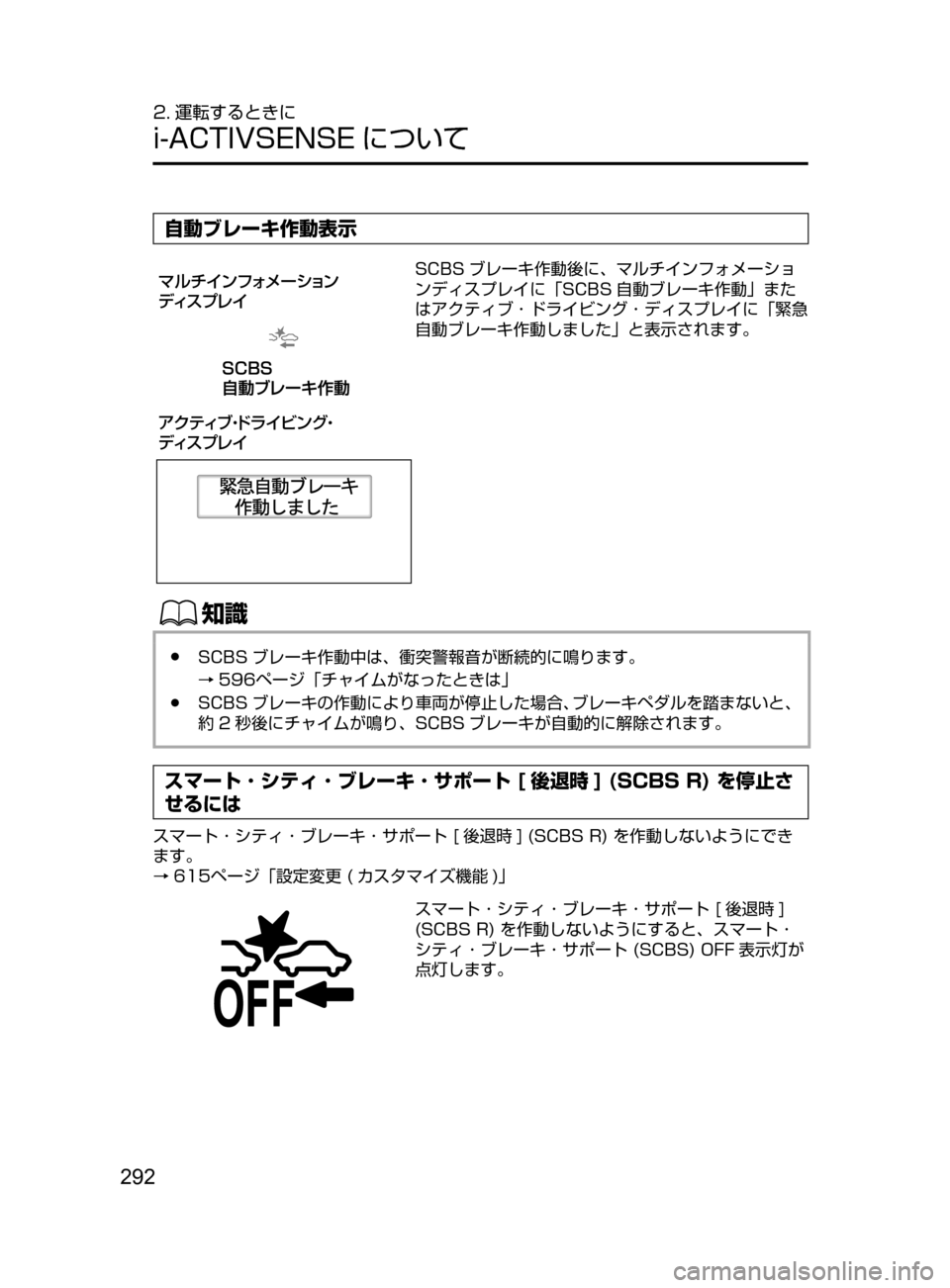MAZDA MODEL ATENZA 2016  アテンザ｜取扱説明書 (in Japanese) 292
2. 運転するときに
i-ACTIVSENSE について
自動ブレーキ作動表示
ž«ÂŸ