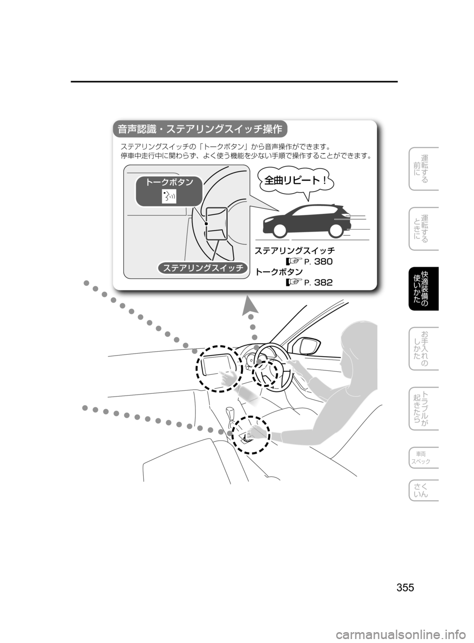 MAZDA MODEL ATENZA 2016  アテンザ｜取扱説明書 (in Japanese) 355
運転する
﻿﻿
前に
運転する
﻿﻿
ときに
快適装備の
使いかた
お手入れの
しかた
トラブルが
起きたら
車両
スペック
さく
いん
Ä”«Ø»ï

