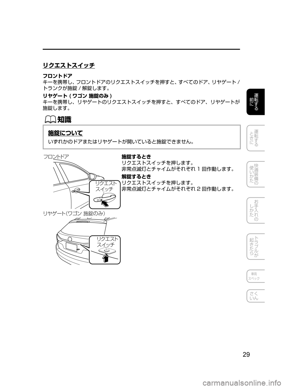 MAZDA MODEL ATENZA 2016  アテンザ｜取扱説明書 (in Japanese) 29
運転する
﻿﻿
前に
運転する
﻿﻿
ときに
快適装備の
使いかた
お手入れの
しかた
トラブルが
起きたら
車両
スペック
さく
いん
リクエストスイ