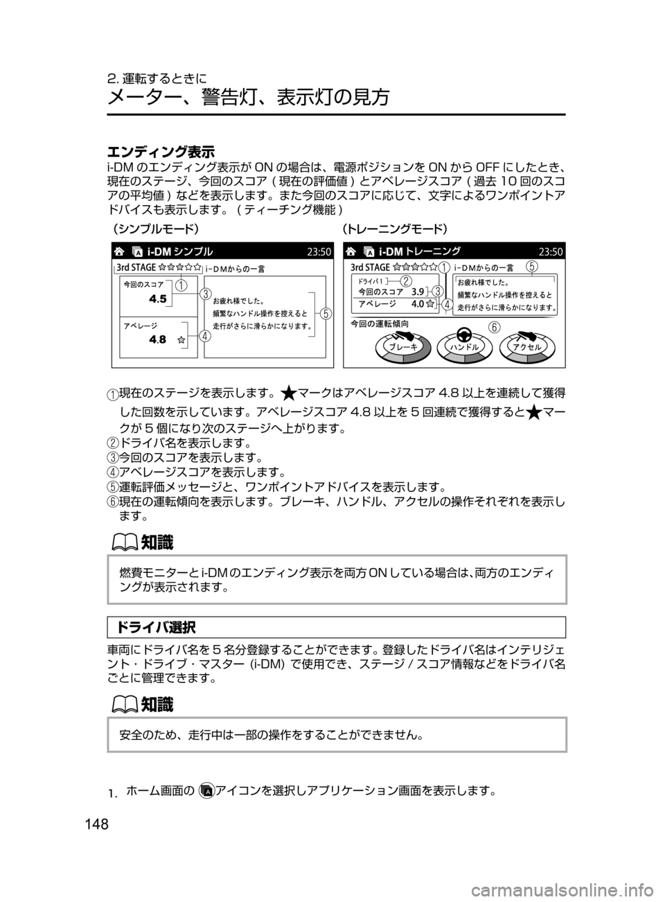 MAZDA MODEL AXELA HYBRID 2016  アクセラハイブリッド｜取扱説明書 (in Japanese) 148
2. 運転するときに
メーター､ 警告灯､ 表示灯の見方
エンディング表示
i-DM のエンディング表示が ON の場合は､ 電源ポジションを ON から OFF に