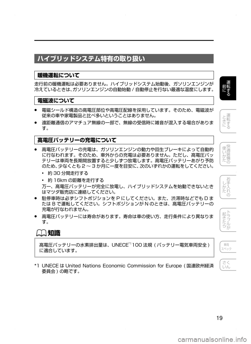 MAZDA MODEL AXELA HYBRID 2015  アクセラハイブリッド｜取扱説明書 (in Japanese)  19
運転する
﻿﻿
前に
運転する
﻿﻿
ときに
快適装備の
使いかた
お手入れの
しかた
トラブルが
起きたら
車両
スペック
さく
いん
ハイブリッドシ