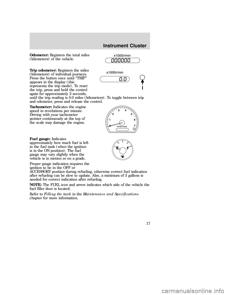 MAZDA MODEL B-SERIES 2006  Owners Manual (in English) Odometer:Registers the total miles
(kilometers) of the vehicle.
Trip odometer:Registers the miles
(kilometers) of individual journeys.
Press the button once until “TRIP”
appears in the display (th