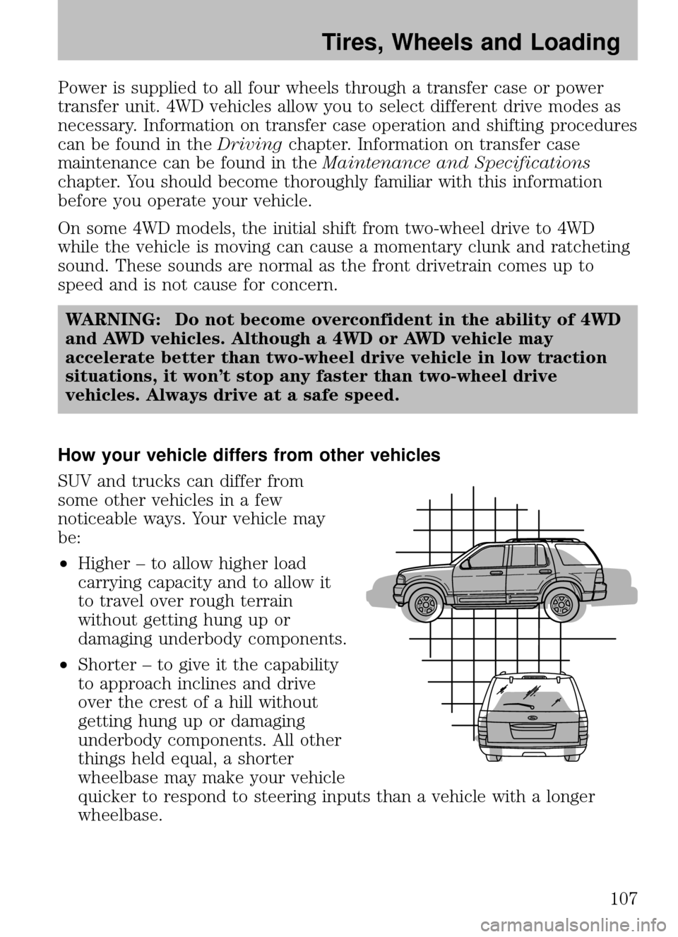 MAZDA MODEL B2300 TRUCK 2008 Owners Manual (in English) Power is supplied to all four wheels through a transfer case or power
transfer unit. 4WD vehicles allow you to select different drive modes as
necessary. Information on transfer case operation and shi MAZDA MODEL B2300 TRUCK 2008 Owners Manual (in English) Power is supplied to all four wheels through a transfer case or power
transfer unit. 4WD vehicles allow you to select different drive modes as
necessary. Information on transfer case operation and shi