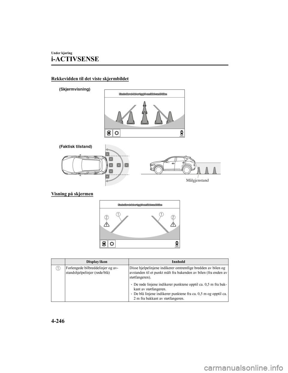 MAZDA MODEL CX-5 2019 Brukerhåndbok (in Norwegian) Rekkevidden til det viste skjermbildet
(Faktisk tilstand) (Skjermvisning)Målgjenstand
Kontroller at det er trygt i området rundt bilenKontroller at det er trygt i området rundt bilen
Visning på sk MAZDA MODEL CX-5 2019 Brukerhåndbok (in Norwegian) Rekkevidden til det viste skjermbildet
(Faktisk tilstand) (Skjermvisning)Målgjenstand
Kontroller at det er trygt i området rundt bilenKontroller at det er trygt i området rundt bilen
Visning på sk