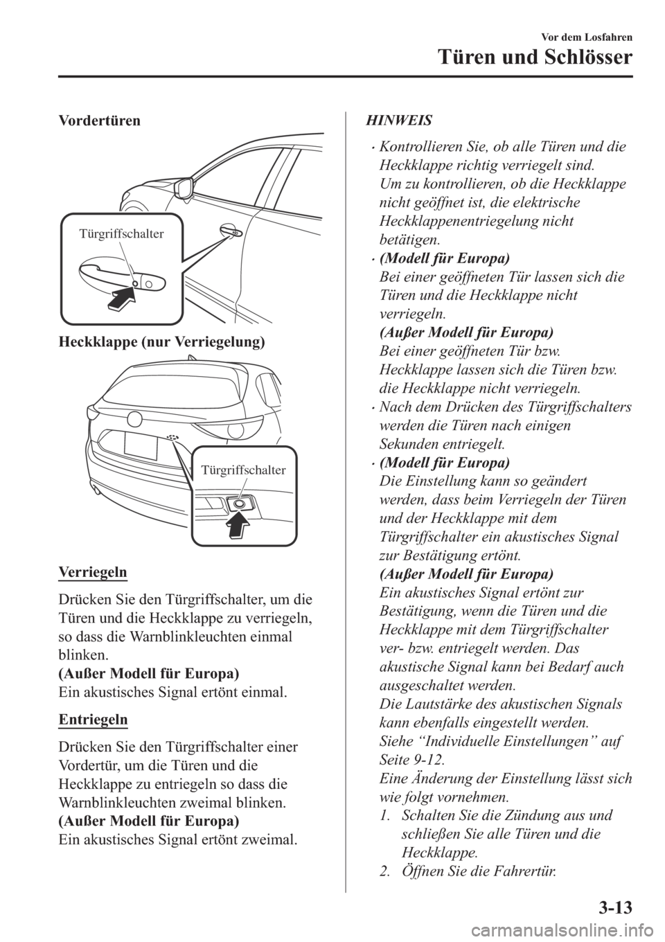 MAZDA MODEL CX-5 2018  Betriebsanleitung (in German) �9�R�U�G�H�U�W�