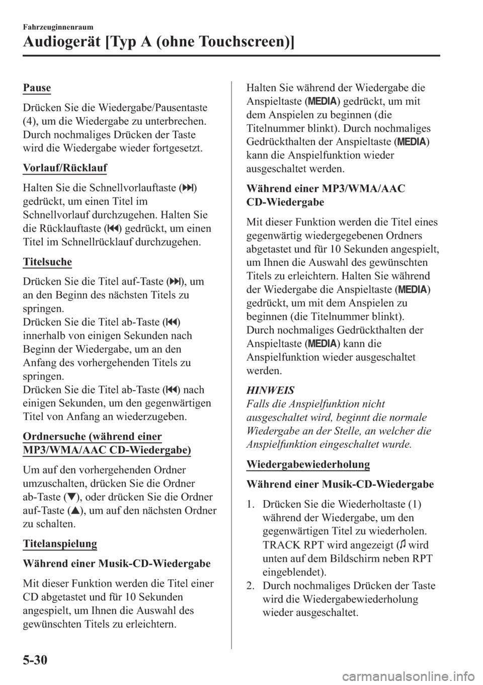 MAZDA MODEL CX-5 2018  Betriebsanleitung (in German) �3�D�X�V�H
��U�