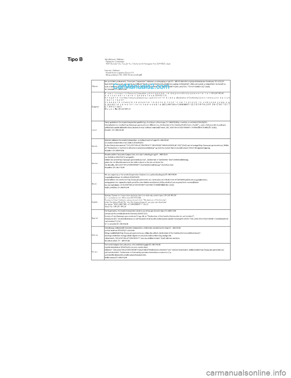 MAZDA MODEL CX-5 2017  Manuale del proprietario (in Italian) Tipo B
CX-5_Leaflet_030-17_Edition1.fm  Page 12  Tuesday, July 4, 2017  2:49 PMForm No. CX-5 8FY4-EE-17E-IT+L_Edition1.pdf  