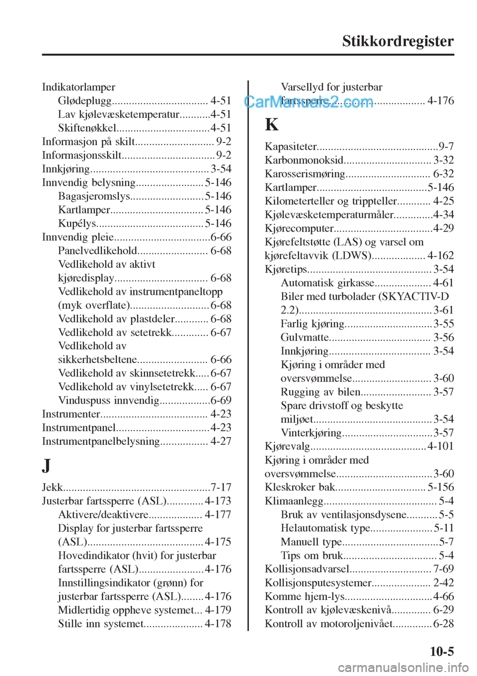MAZDA MODEL CX-5 2017  Brukerhåndbok (in Norwegian) Stikkordregister
Indikatorlamper
Glødeplugg.................................. 4-51
Lav kjølevæsketemperatur...........4-51
Skiftenøkkel................................. 4-51
Informasjon på skilt.