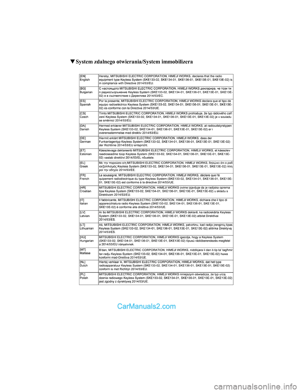 MAZDA MODEL CX-5 2017  Instrukcja Obsługi (in Polish) ▼System zdalnego otwierania/System immobilizera
CX-5_Leaflet_030-17_Edition1.fm  Page 2  Tuesday, July 4, 2017  2:48 PMForm No. CX-5 8FY4-EE-17E-PL+L_Edition1.pdf  