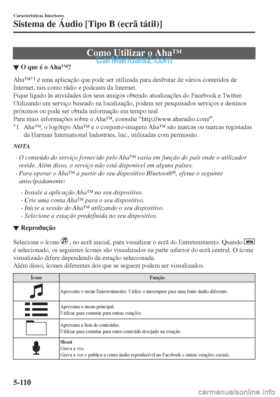 MAZDA MODEL CX-5 2017  Manual do proprietário (in Portuguese) Como Utilizar o Aha™
▼O que 
