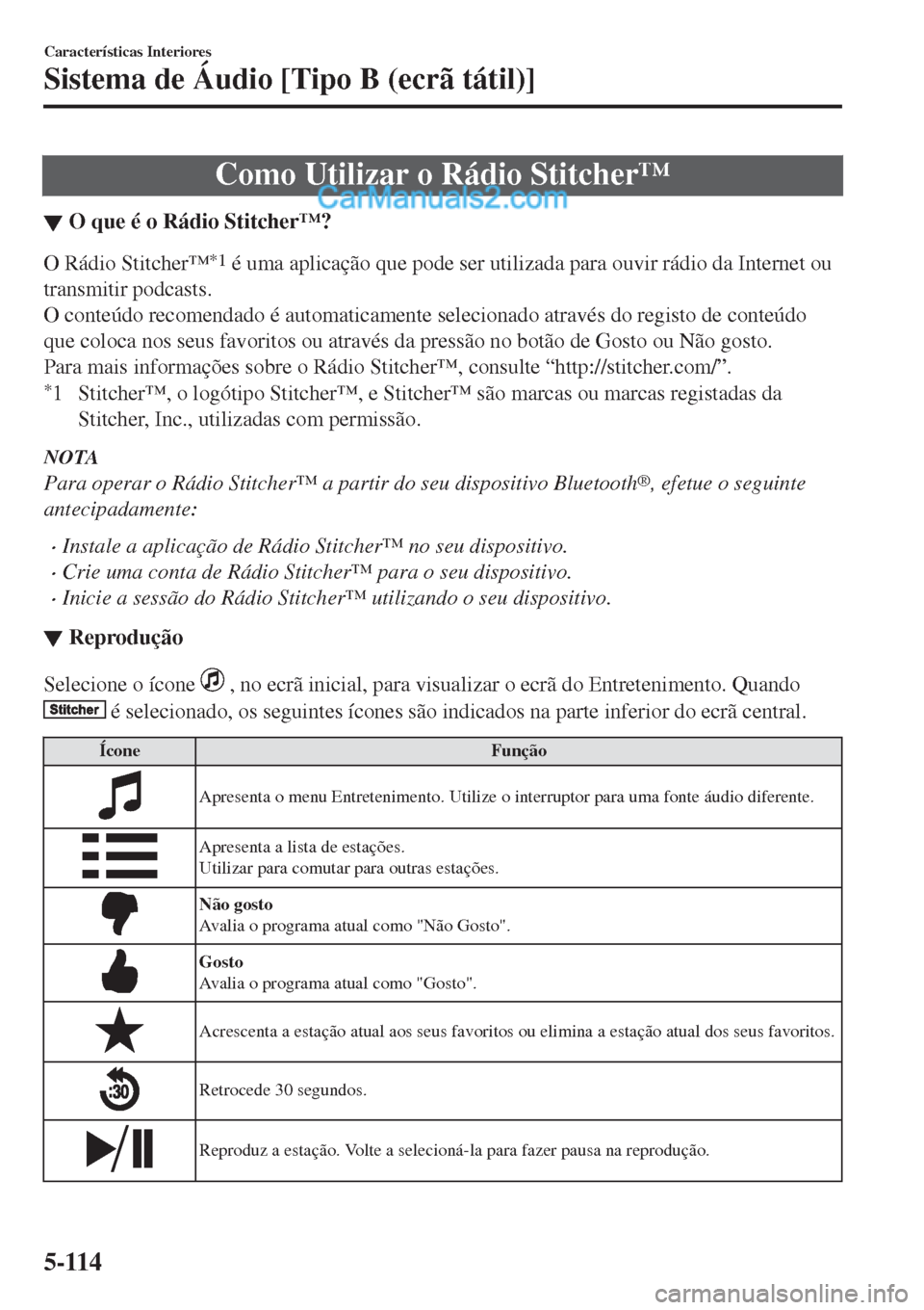 MAZDA MODEL CX-5 2017  Manual do proprietário (in Portuguese) Como Utilizar o Rádio Stitcher™
▼O que 