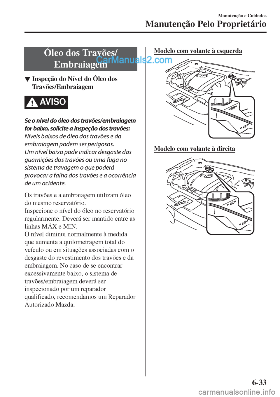 MAZDA MODEL CX-5 2017  Manual do proprietário (in Portuguese) Óleo dos Travões/
Embraiagem
▼Inspe