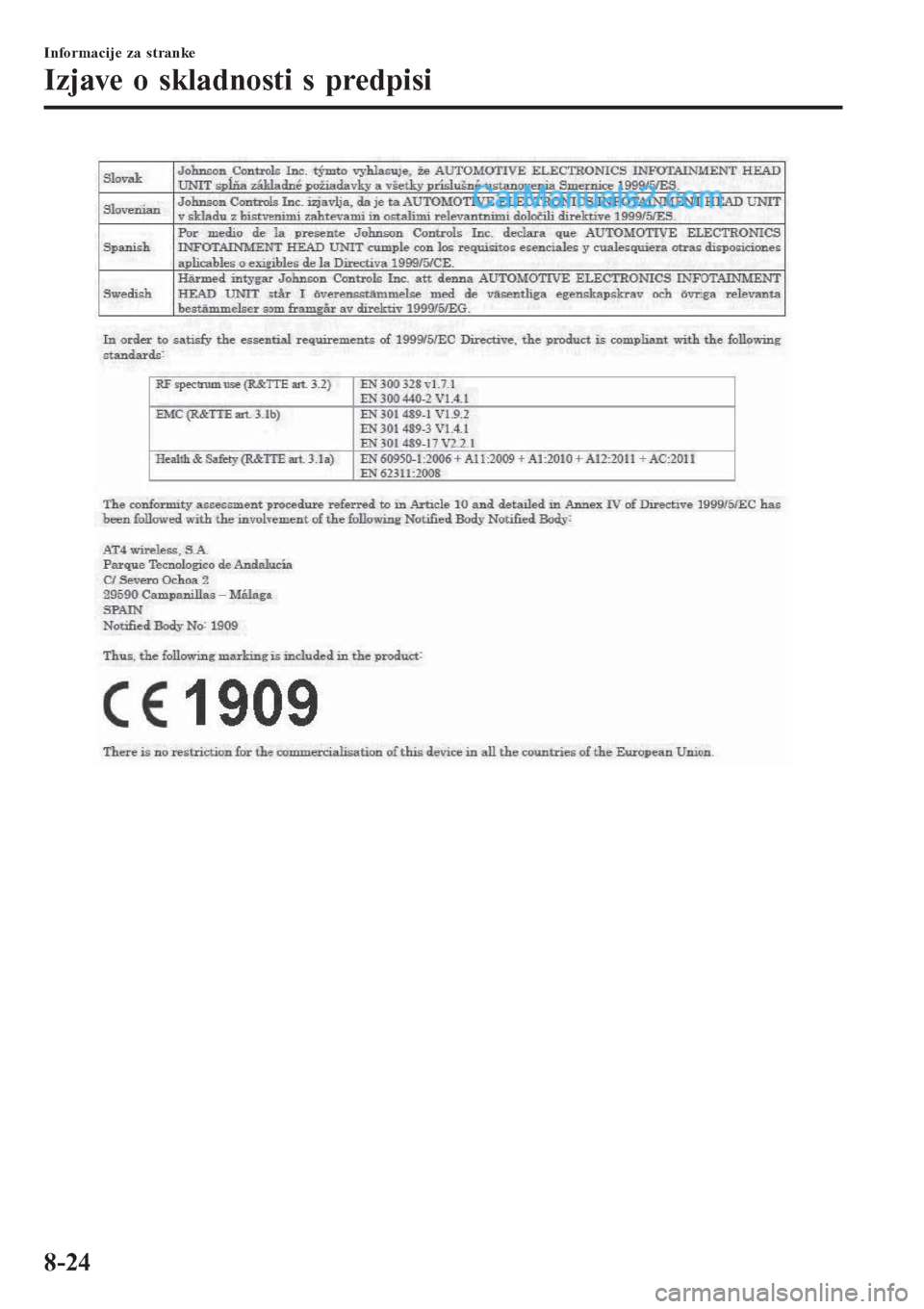 MAZDA MODEL CX-5 2017  Priročnik za lastnika (in Slovenian) Informacije za stranke
Izjave o skladnosti s predpisi
8-24  