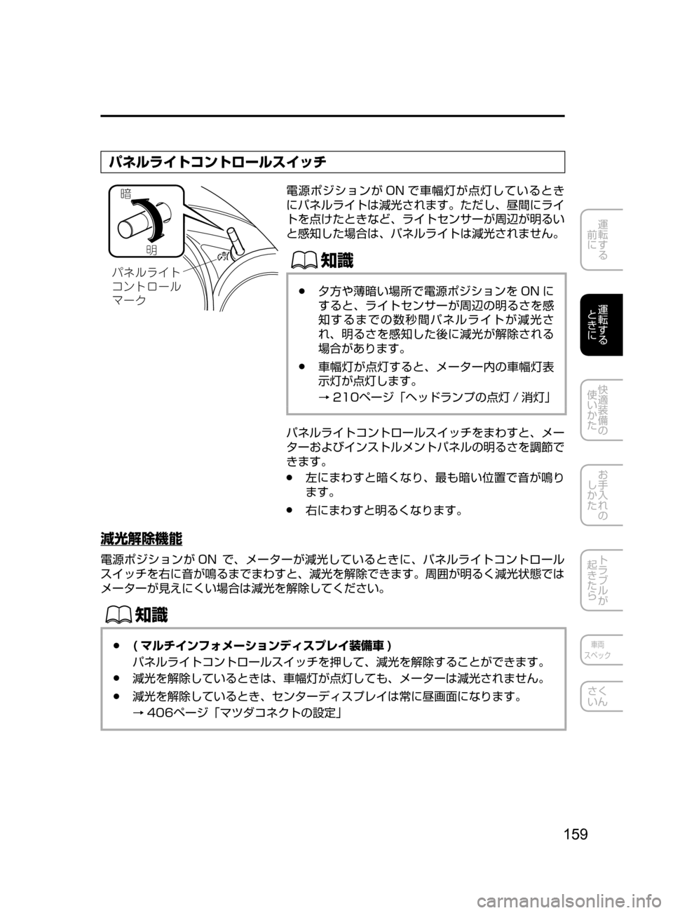 MAZDA MODEL CX-5 2017  取扱説明書 (in Japanese) 159
運転する
﻿﻿
前に
運転する
﻿﻿
ときに
快適装備の
使いかた
お手入れの
しかた
トラブルが
起きたら
車両
スペック
さく
いん
パネルライトコ