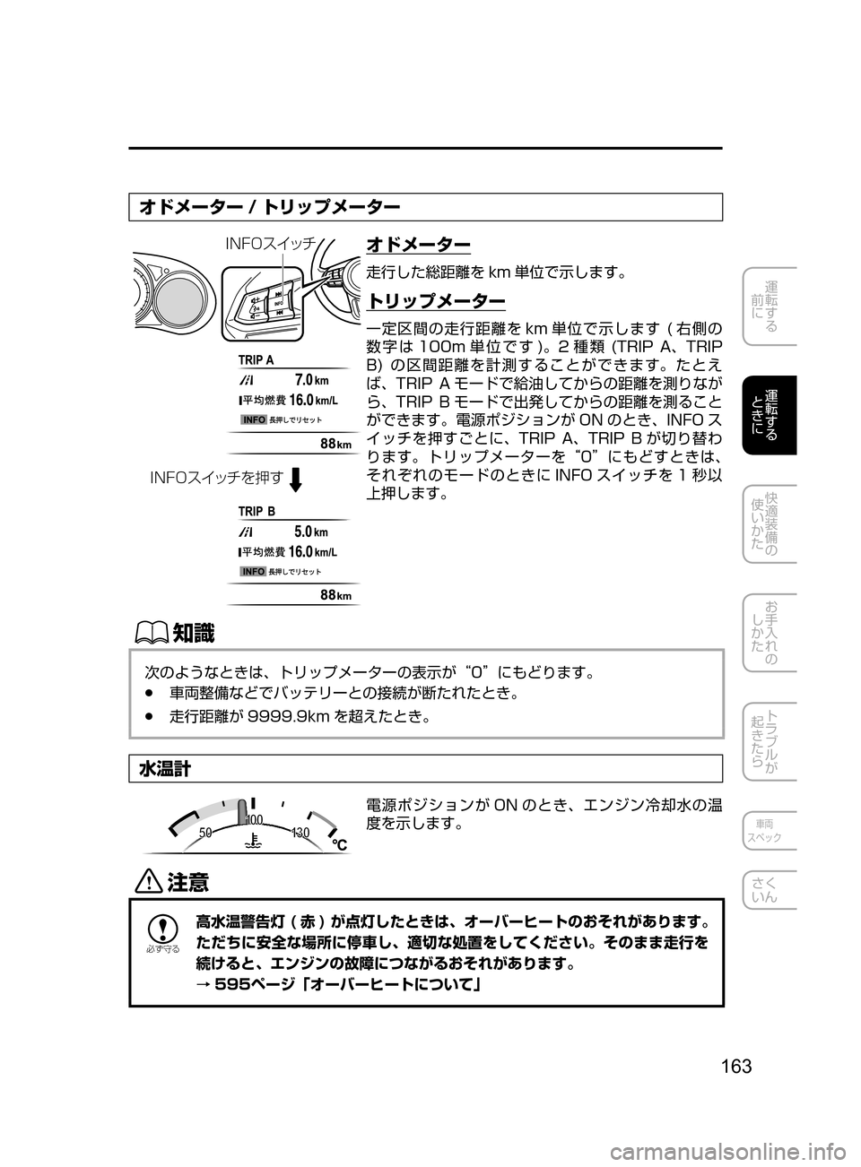 MAZDA MODEL CX-5 2017  取扱説明書 (in Japanese) 163
運転する
﻿﻿
前に
運転する
﻿﻿
ときに
快適装備の
使いかた
お手入れの
しかた
トラブルが
起きたら
車両
スペック
さく
いん
オドメーター / 